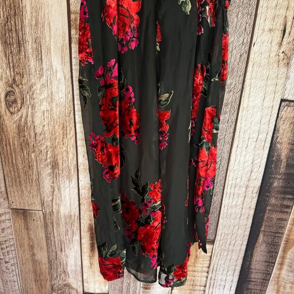 Anthropologie Ett:Twa Velvet Burnout Floral Jumpsuit Wide Leg Dark Romantic M - Picture 4 of 10